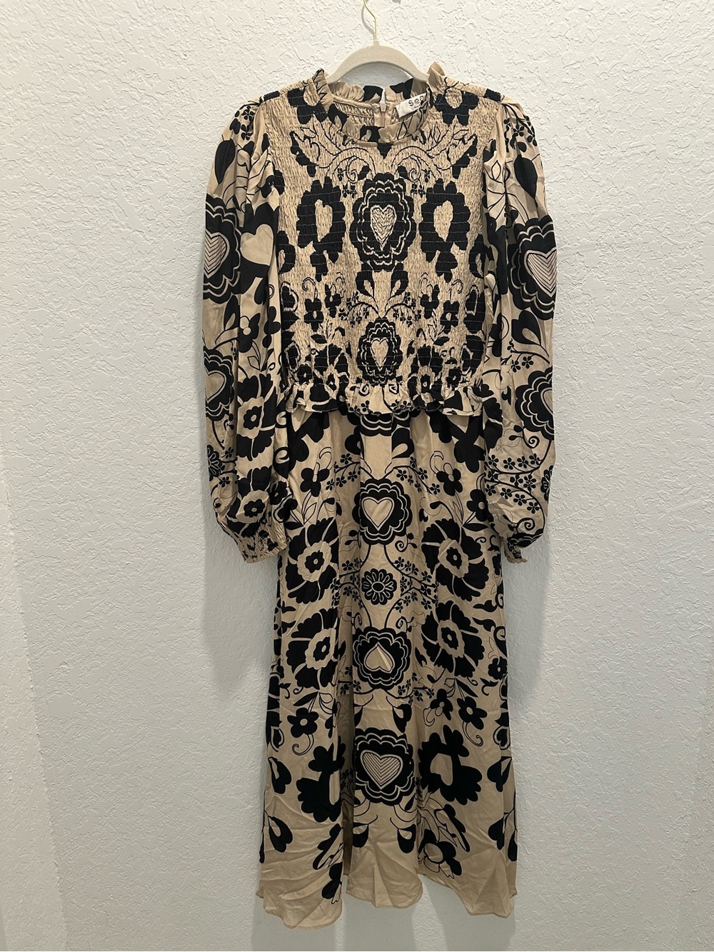NWOT Sea New York Ecru and Black Floral Long Sleeve Dress - Picture 4 of 8